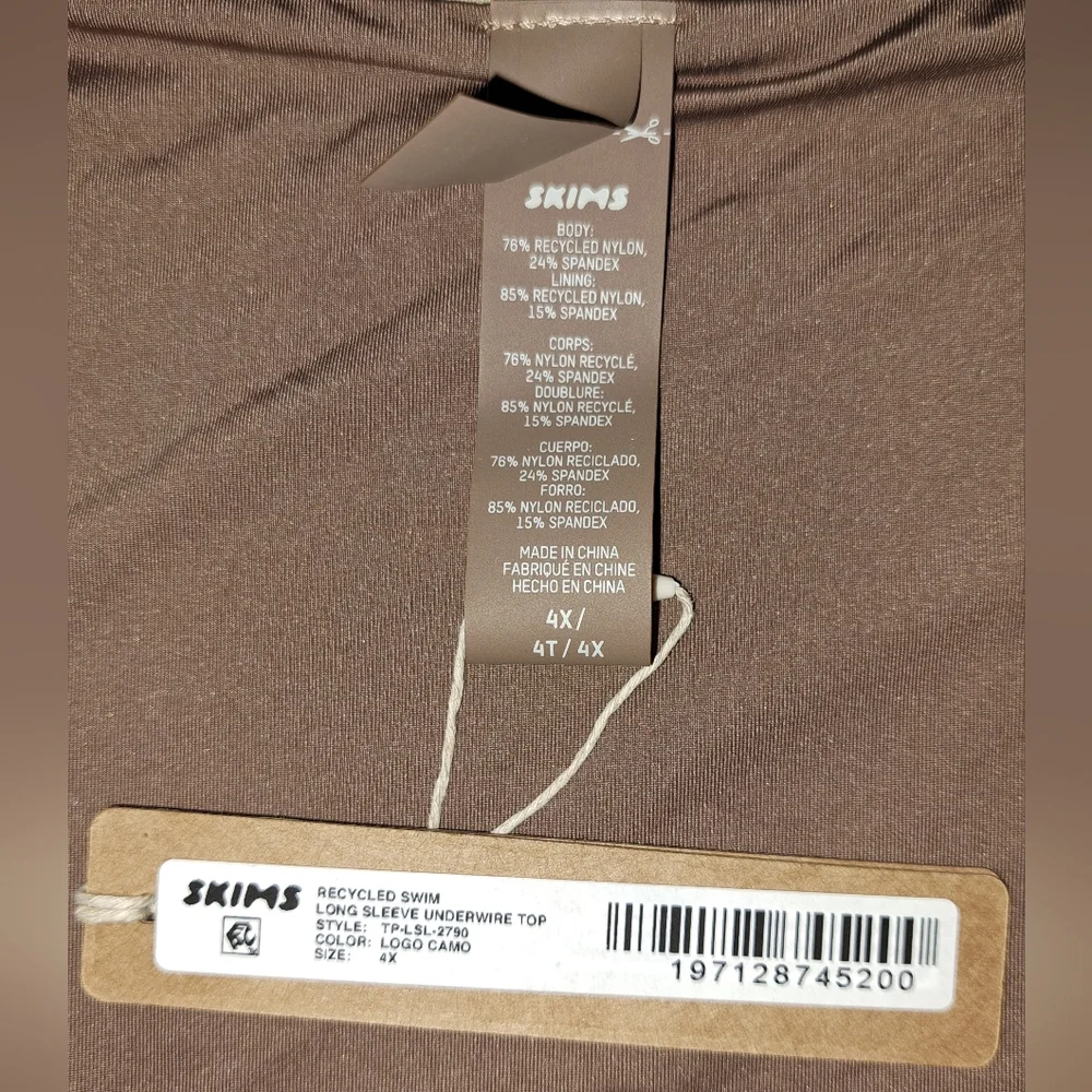 NWT SKIMS Swim Underwire Long Sleeve Top Tie Bikini Swimsuit Suit Set CAMO 3X 4X